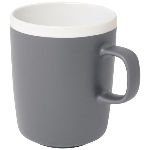 Graue Lilio Keramiktasse 310 ml, individuell mit Logo gestaltbar, erhältlich bei Signalshop.de, ideal als Werbeartikel, Geschenk, Giveaway.