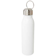 Weiße Edelstahl-Sportflasche 720 ml mit Metallschlaufe, individuell bedruckbar, Signalshop.de Werbeartikel.