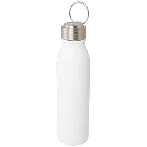 Weiße Edelstahl-Sportflasche 720 ml mit Metallschlaufe, individuell bedruckbar, Signalshop.de Werbeartikel.