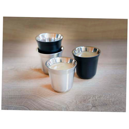 RCS-zertifiziertes Espressotassen-Set aus Edelstahl, 80 ml, schwarz und silber, individuell gestaltbar, Signalshop.de Werbeartikel.