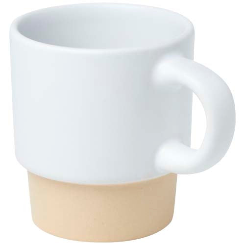Weißer Espresso-Becher mit Tonboden, stapelbar, individuell gestaltbar, erhältlich bei Signalshop.de, Werbeartikel.