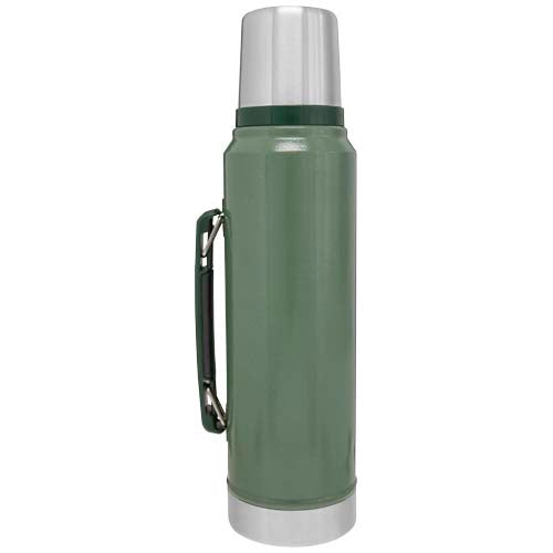 Grüne Stanley 1000 ml Isolierflasche mit silbernem Verschluss, individuell bedruckbar, Signalshop.de Werbeartikel.