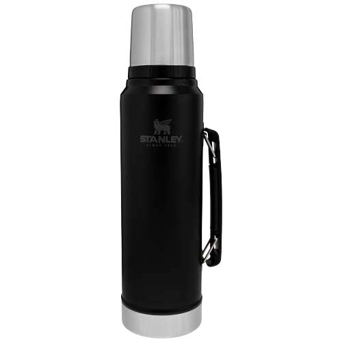 Schwarze Stanley 1000 ml Isolierflasche aus Edelstahl, individuell bedruckbar, erhältlich bei Signalshop.de, ideal als Werbeartikel.