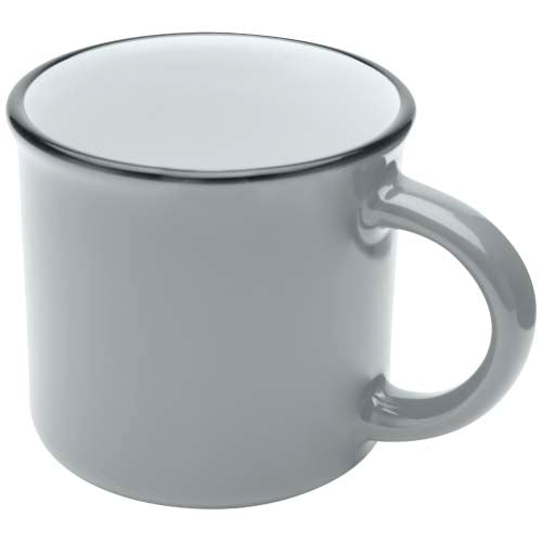 Graue Bari Keramiktasse 240 ml, individuell mit Logo gestaltbar, erhältlich bei Signalshop.de; idealer Werbeartikel.