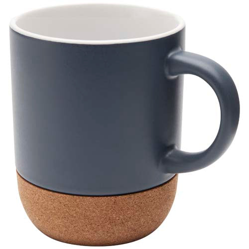 Blaue Billie 300 ml Keramiktasse mit Korkdetails, individuell bedruckbar, erhältlich bei Signalshop.de, Werbeartikel.