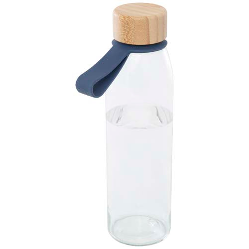 Porto 500 ml Glas-Trinkflasche mit Bambusdeckel und Silikongriff von Signalshop.de, individuell bedruckbar, Werbeartikel.