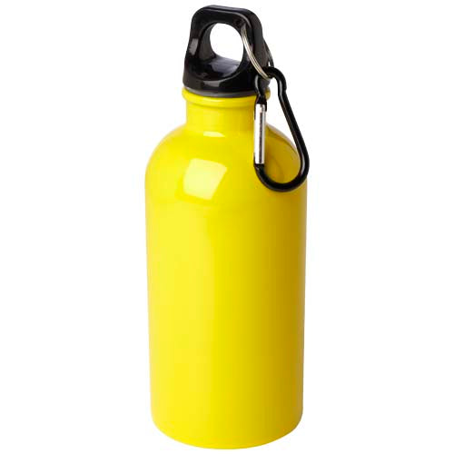 Gelbe Edelstahl-Trinkflasche mit Karabiner, individuell bedruckbar, von Signalshop.de, Werbeartikel, nachhaltig.