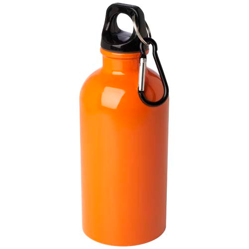 Orange Edelstahl-Trinkflasche mit Karabiner von Signalshop.de, nachhaltig und individuell bedruckbar, ideal als Werbeartikel.