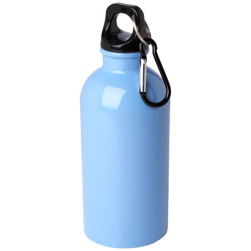 Blaue Edelstahl-Trinkflasche mit Karabinerhaken, individuell bedruckbar, erhältlich bei Signalshop.de, Werbeartikel.
