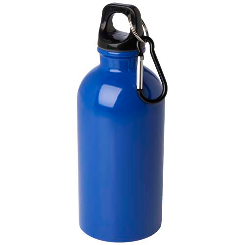 Blaue Edelstahl-Trinkflasche mit Karabiner, individuell bedruckbar, von Signalshop.de. Werbeartikel, nachhaltig.