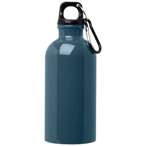 Blaue Edelstahl-Trinkflasche mit Karabiner von Signalshop.de, individuell gestaltbar. Werbeartikel, Werbemittel.