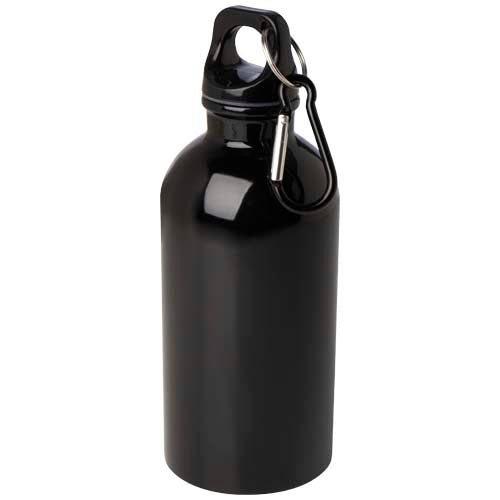 Schwarze Edelstahl-Trinkflasche mit Karabiner von Signalshop.de, individuell bedruckbar, nachhaltig, Werbeartikel.