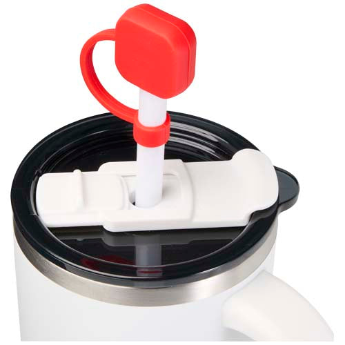 Rote Silikon Trinkhalm Abdeckung auf Becherdeckel, individuell gestaltbar, Signalshop.de Werbeartikel.