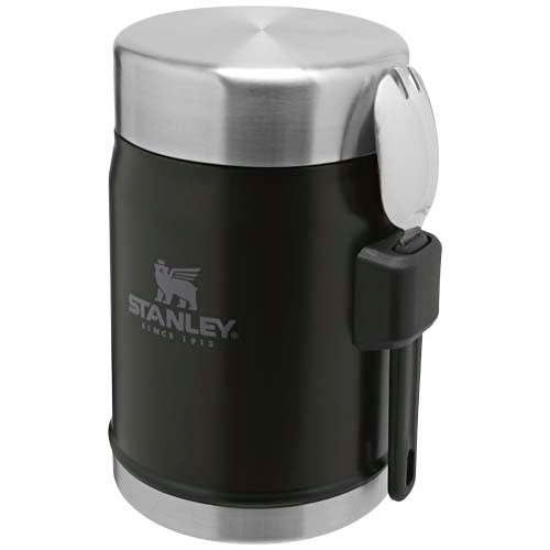 Stanley 400ml Food Jar in Schwarz mit Göffel, individuell gestaltbar, erhältlich bei Signalshop.de, Werbeartikel.