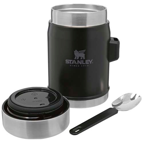 Schwarzer Stanley 400ml Food Jar mit Göffel, individuell bedruckbar, von Signalshop.de für Werbegeschenke.