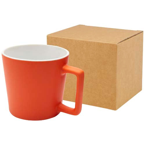 Cali 370 ml Keramiktasse mit matter Oberfläche in Orange, individuell bedruckbar, von Signalshop.de Werbeartikel.