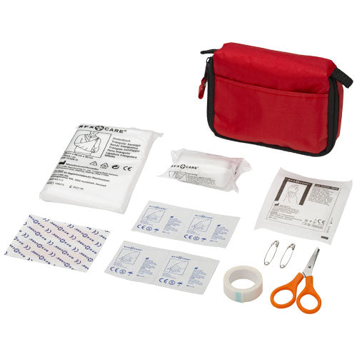 Rotes Erste-Hilfe-Set von Save-me, 19-teilig, individuell gestaltbar, erhältlich bei Signalshop.de, ideal als Werbeartikel, Werbegeschenk, Werbemittel, Giveaway.