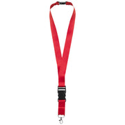 Rotes Yogi Lanyard mit Sicherheitsverschluss, individualisierbar, ideal als Werbeartikel von Signalshop.de.