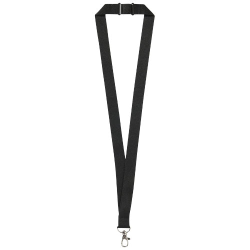 Schwarzes Lago Lanyard mit Sicherheitsverschluss, individuell bedruckbar, erhältlich bei Signalshop.de als Werbeartikel.