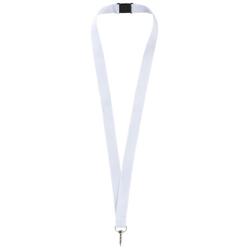 Weißes Lago Lanyard mit Sicherheitsverschluss, individuell bedruckbar, ideal als Werbeartikel bei Signalshop.de.