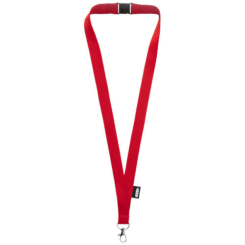 Rotes recyceltes PET-Schlüsselband mit Sicherheitsverschluss von Signalshop.de, individuell bedruckbar. Werbeartikel, Werbegeschenke, Werbemittel, Giveaway.