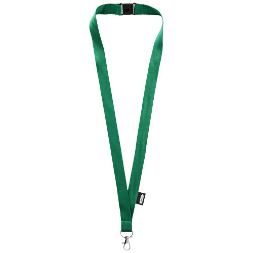 Grünes Tom Schlüsselband aus recyceltem PET mit Sicherheitsverschluss, individuell bedruckbar, bei Signalshop.de erhältlich. Werbeartikel, Werbegeschenke, Werbemittel, Giveaway.