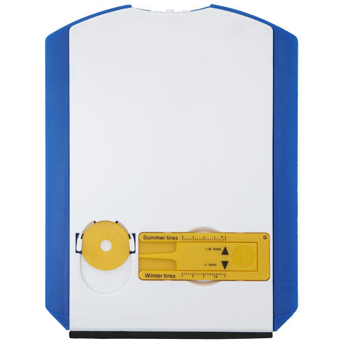 Blaue 5-in-1 Parkscheibe aus Kunststoff, individuell gestaltbar, von Signalshop.de, ideal als Werbeartikel.