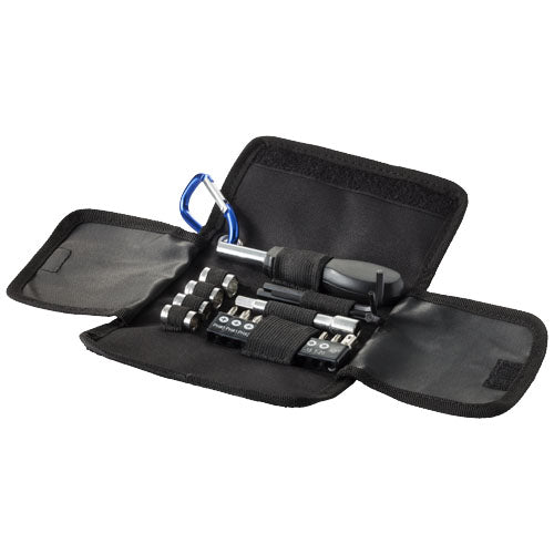 Flint 19-teiliges Werkzeugset in schwarzer Tasche, individuell mit Logo gestaltbar. Signalshop.de Werbeartikel.