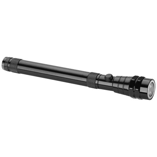 Magnetische Teleskop Taschenlampe aus Metall, schwarz, individuell bedruckbar, Signalshop.de Werbeartikel Giveaway