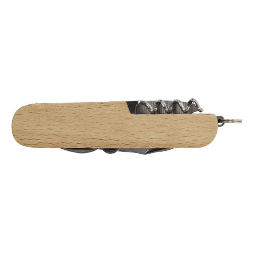 Nachhaltiges Holztaschenmesser mit 7 Funktionen, individuell gestaltbar, erhältlich bei Signalshop.de. Werbeartikel, Werbegeschenke, Werbemittel, Giveaway.