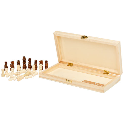 Holz Schachspiel mit offenen Koffer, individuell gestaltbar, Signalshop.de Werbeartikel, nachhaltig.