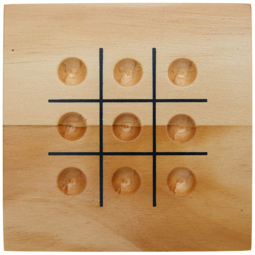 Holz Tic-Tac-Toe Spiel mit Gravurfläche, nachhaltig, von Signalshop.de als Werbeartikel oder Giveaway.