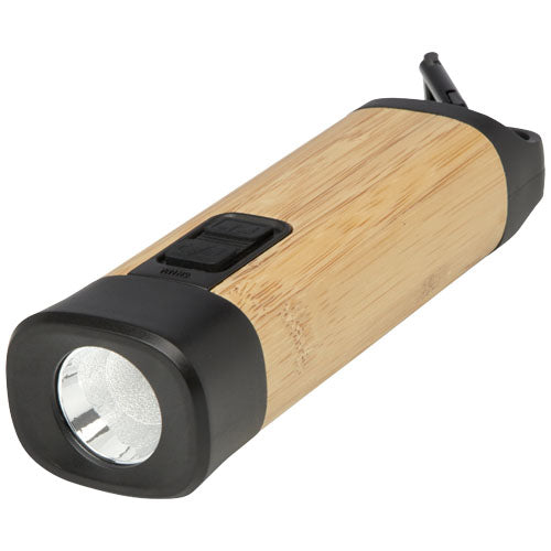 Kuma Taschenlampe aus Bambus mit Karabiner, individuell bedruckbar, nachhaltig, Signalshop.de Werbeartikel.