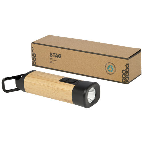 Kuma Taschenlampe aus Bambus und recyceltem Kunststoff mit Karabiner, individuell bedruckbar, Signalshop.de Werbeartikel