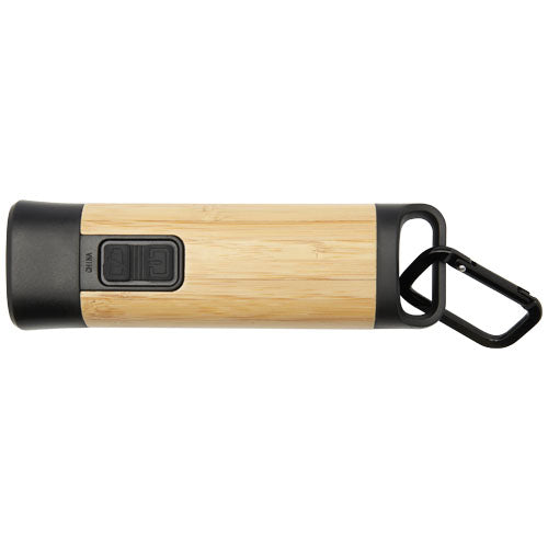Kuma Bambus-Taschenlampe mit Karabiner, individuell bedruckbar, von Signalshop.de, nachhaltiges Werbegeschenk.