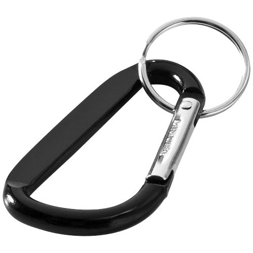 Schwarzer Timor RCS Karabiner Schlüsselanhänger aus recyceltem Aluminium, individuell bedruckbar, Signalshop.de Werbeartikel.