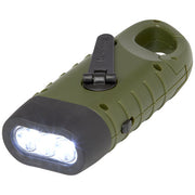Grüne Helios Solar-Dynamo-Taschenlampe aus recyceltem Kunststoff mit Karabiner, individuell bedruckbar bei Signalshop.de. Werbeartikel, Werbegeschenke, Werbemittel, Giveaway.