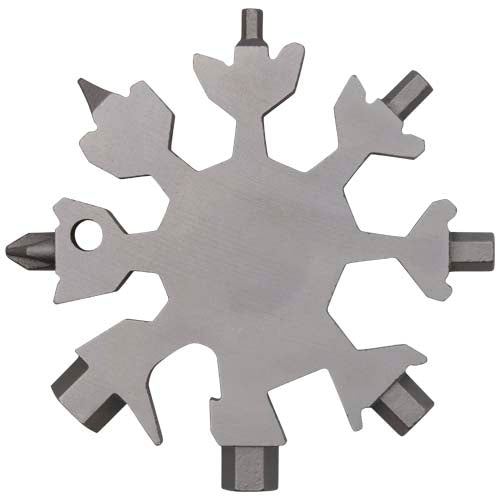 Silbernes Task Multitool in Schneeflockenform von Signalshop.de, individuell bedruckbar, Werbeartikel.