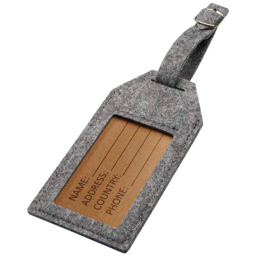 Grauer Filz-Gepäckanhänger mit Sichtfenster, individuell gestaltbar, ideal für Werbeartikel bei Signalshop.de.