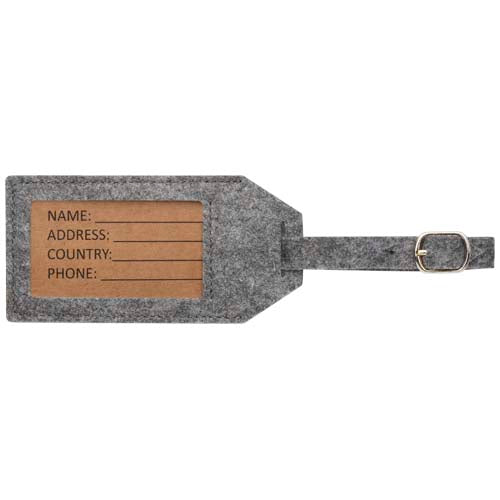Grauer Filz-Gepäckanhänger von Signalshop.de, personalisierbar mit Logo, ideal als Werbeartikel, Werbegeschenk, Werbemittel.