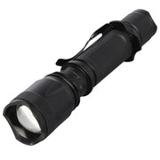 Mears wiederaufladbare 5W taktische Taschenlampe aus schwarzem Material, individuell mit Logo gestaltbar, Signalshop.de Werbeartikel.