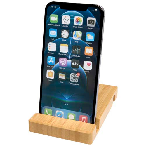 Bambus Tablet- und Smartphonehalterung Bubup von Signalshop.de, individuell bedruckbar, ideal als Werbeartikel.