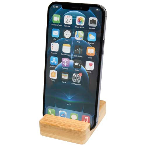 Ebla Smartphonehalterung aus Bambus, nachhaltig, individuell gestaltbar, bei Signalshop.de, ideal als Werbegeschenk.