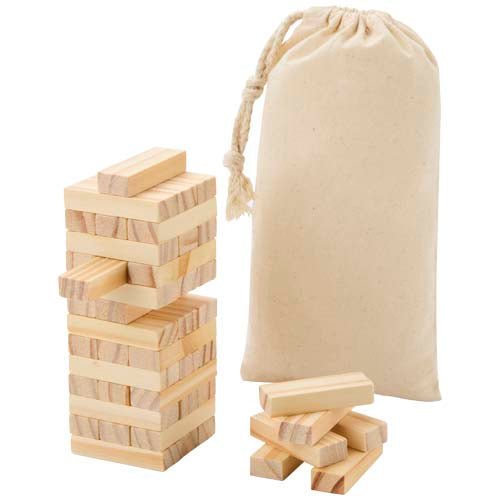 Jumble Wackelturm aus Holz, stapelbares Spiel mit Beutel, individuell bedruckbar, Signalshop.de Werbeartikel.