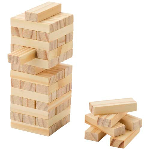 Jumble Wackelturm aus Holz von Signalshop.de, individuell gestaltbar, ideal als Werbeartikel oder Giveaway.
