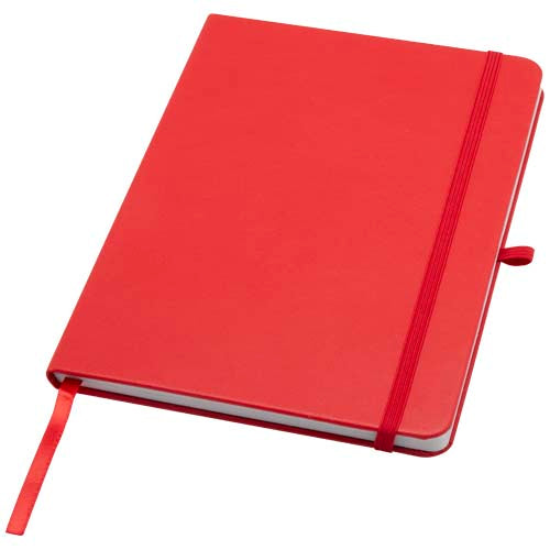 Rotes Teak A5 Hardcover Notizbuch aus recyceltem Material von Signalshop.de, individuell bedruckbar, Werbeartikel.