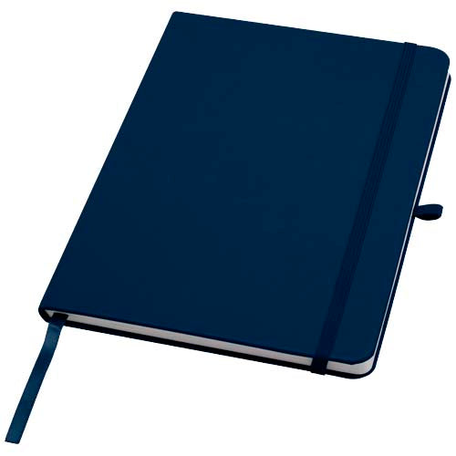 Blaues Teak A5 Hardcover Notizbuch aus recyceltem Material, individuell bedruckbar, von Signalshop.de Werbeartikel.
