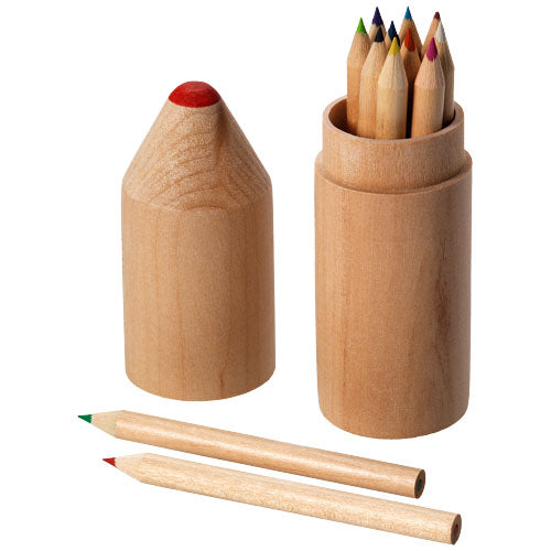 Bossy 12-teiliges Buntstiftset in Holzbox, individuell gestaltbar mit Logo, erhältlich bei Signalshop.de, ideal als Werbeartikel, Werbegeschenke, Werbemittel, Giveaway.