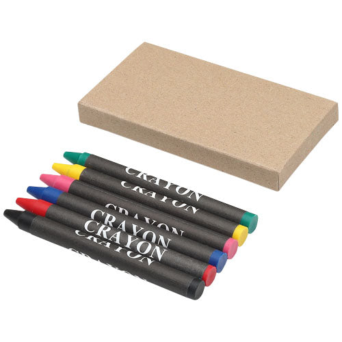 Ayo 6 teiliges Wachsmalstifteset in Kartonverpackung, individuell bedruckbar, Signalshop.de Werbeartikel.