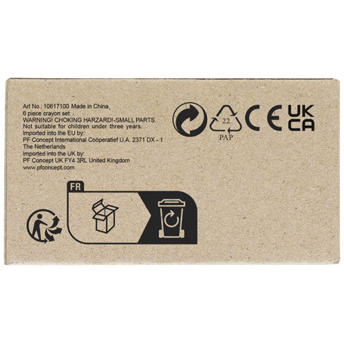 Ayo 6 teiliges Wachsmalstifteset in Kartonverpackung, individuell gestaltbar, Signalshop.de Werbeartikel.